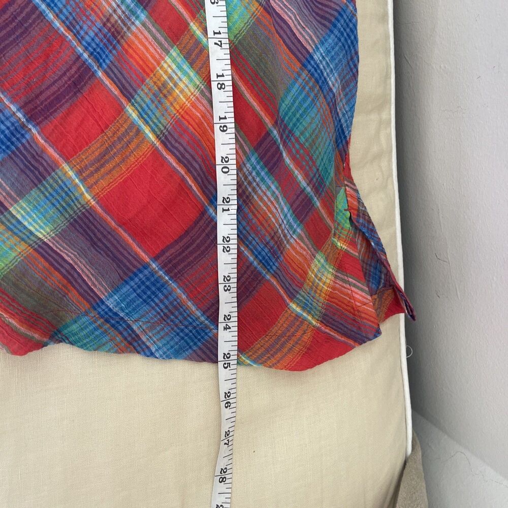 $80 LAUREN Ralph Lauren Plaid Madras Crinkle Cotton Off Shoulder Top L - Picture 5 of 9